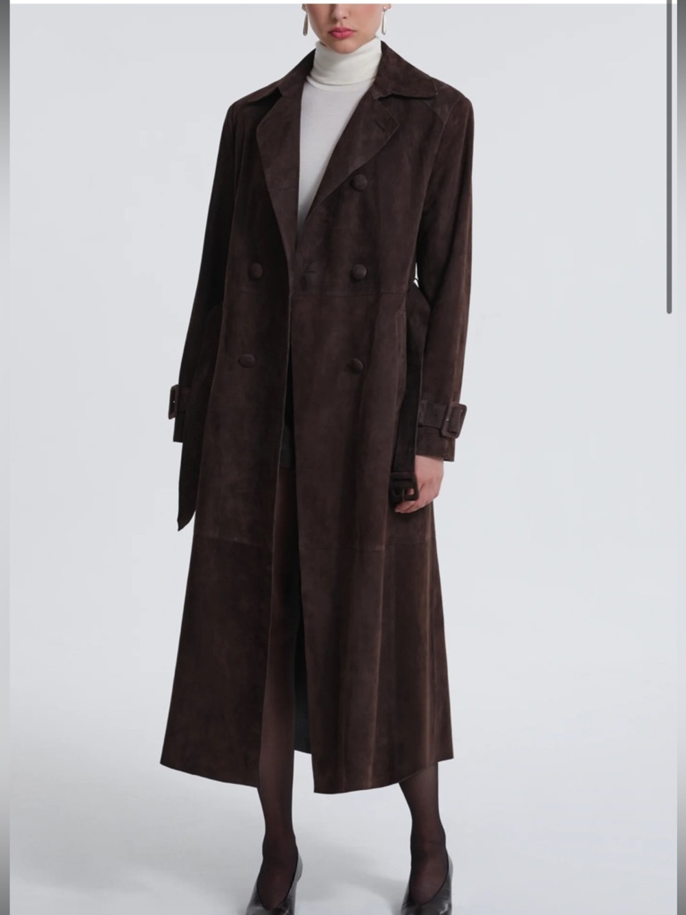 Nour Hammour Tate Double-Breasted Brown Suede Trench Coat 36 - Picture 3 of 10